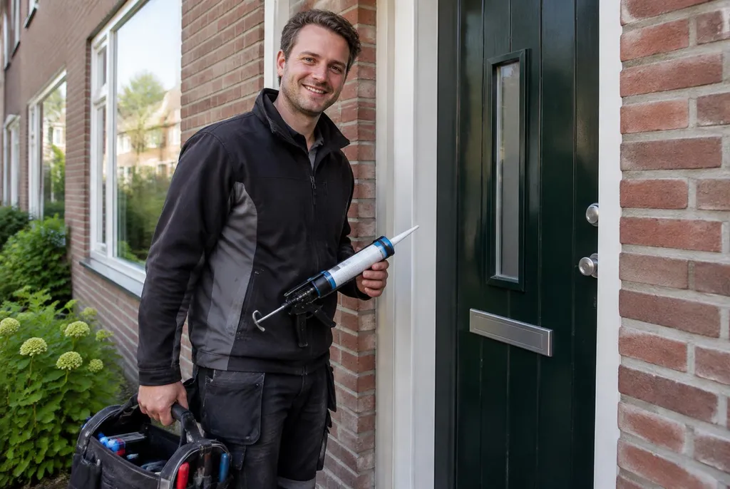 Vakman van Kitbedrijf Cothen bij de voordeur van een woning